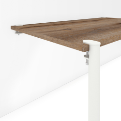 Plateau décor chêne vieilli pour table murale, pieds et supports muraux acier coloris blanc