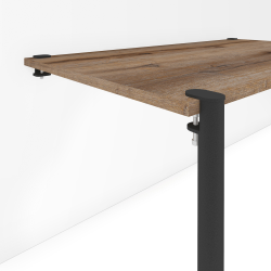 Plateau décor chêne vieilli pour table murale rectangulaire, pieds et supports muraux acier coloris noir