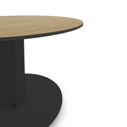 Plateau de table basse ronde décor chêne clair, pied central acier coloris noir