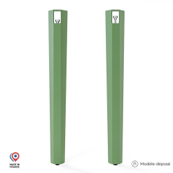 Lot de deux pieds de table mange debout Saphir en acier vert