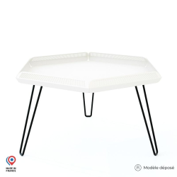 Table de jardin en acier Céleste blanche avec pieds épingle noirs
