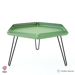 Table de jardin en acier Céleste verte avec pieds épingle noirs