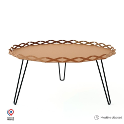 Table basse de jardin Aura en acier marron avec pieds épingle noirs