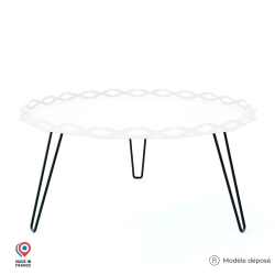 Table basse de jardin Aura en acier blanc avec pieds épingle noirs