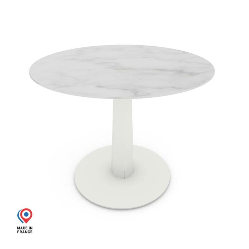 Table à manger ronde décor marbre coloris blanc Aquila