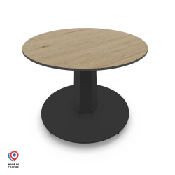 Table basse ronde décor chêne clair coloris noir Pégase
