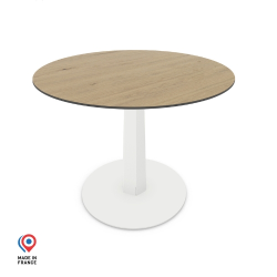Table à manger ronde décor chêne clair coloris blanc Phénix