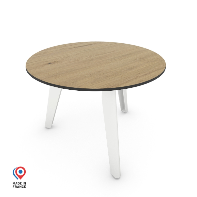 Table basse ronde décor chêne clair coloris blanc Epsilon