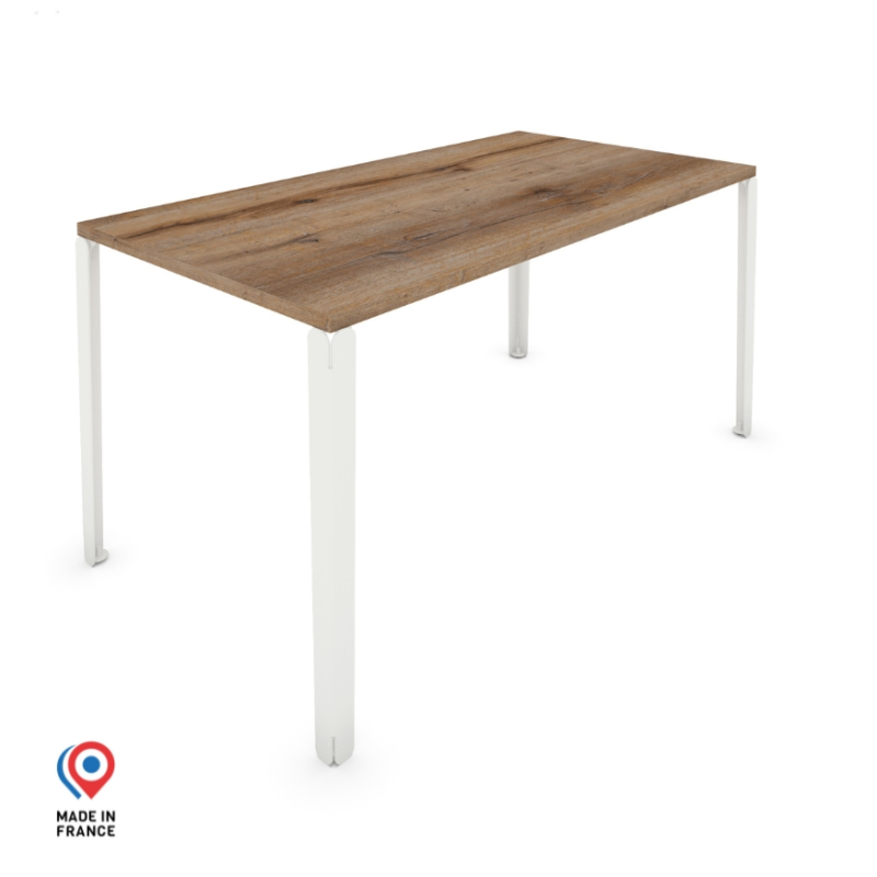 Table à manger rectangulaire décor chêne vieilli coloris blanc Draco
