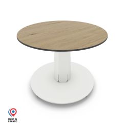 Table basse ronde décor chêne clair coloris blanc Pégase