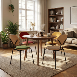 Chaise Estrella en Chêne en plusieurs coloris, dans une salle à manger.