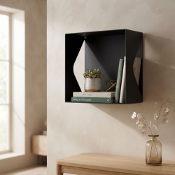 Étagère murale Aigue-marine, coloris noir, dans un salon.