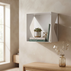 Étagère murale Aigue-marine, coloris blanc, dans un salon.