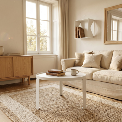 Étagère murale Aigue-marine, coloris blanc, dans un salon.