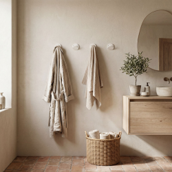 Patères en acier Perle, coloris blanc, dans une salle de bain.