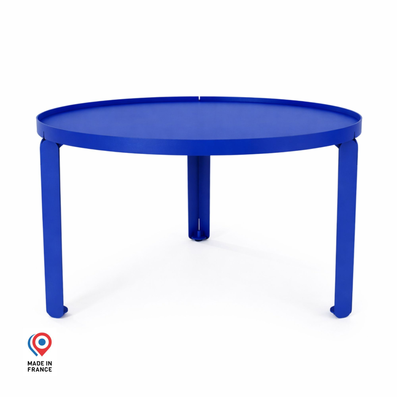 Table basse en acier Jade de forme ronde, coloris bleu
