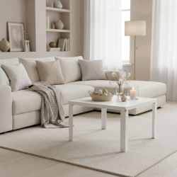Table basse en acier Cristal, coloris blanc, dans un salon.