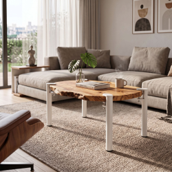 Pied de table basse en acier Topaze, coloris blanc, dans un salon.