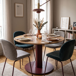 Pied de table en acier Zircon, coloris red brown, dans une salle à manger.