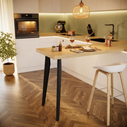 Pied de table mange-debout en acier Opale, coloris carbone, dans une cuisine.