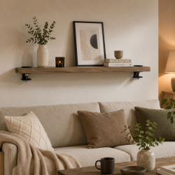 Étagère murale Vénus, coloris noir, dans un salon.