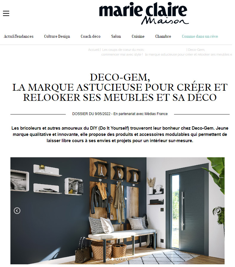 Article de Marie Claire Maison : Déco-Gem une marque de décoration tendance