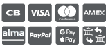 Paiement par carte bleue, Visa, Mastercard, Amex, Alma, Paypal, Google Pay, Apple Pay et virement bancaire